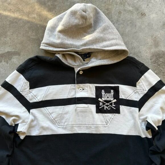 Polo Ralph Lauren RLPC Yacht Club Hooded Rugby Shirt Size Medium - Picture 2 of 6